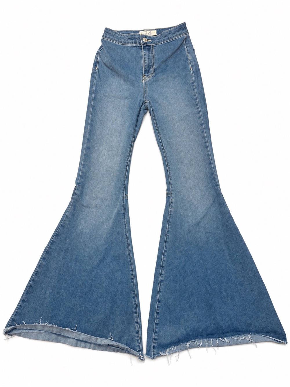 Free People Just Float On Flare Jeans Size 24 Jericho Blue Raw Hem Bell Bottom